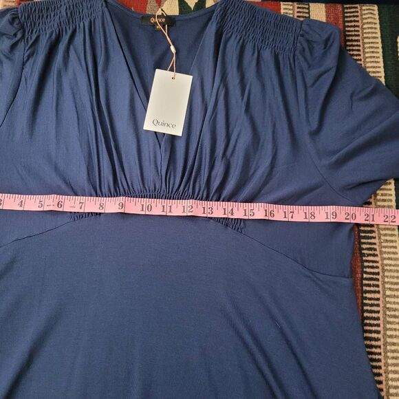 NWT Quince Tencel Jersey V-Neck Long Sleeve Midi Dress Sz XL Navy Stretch Pullov - Picture 10 of 11